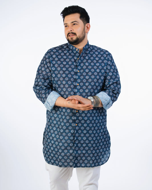Plus Size Indigo Printed Kurta