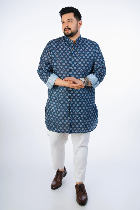 Plus Size Indigo Printed Kurta