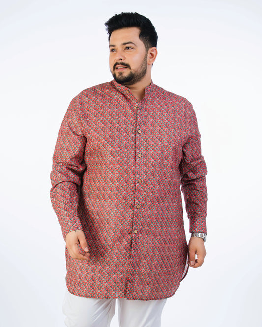 Plus Size Red Printed Kurta