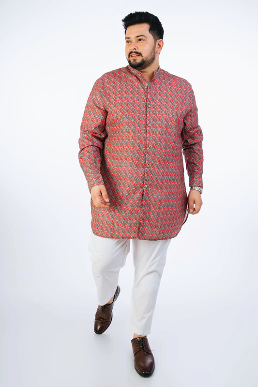Plus Size Red Printed Kurta