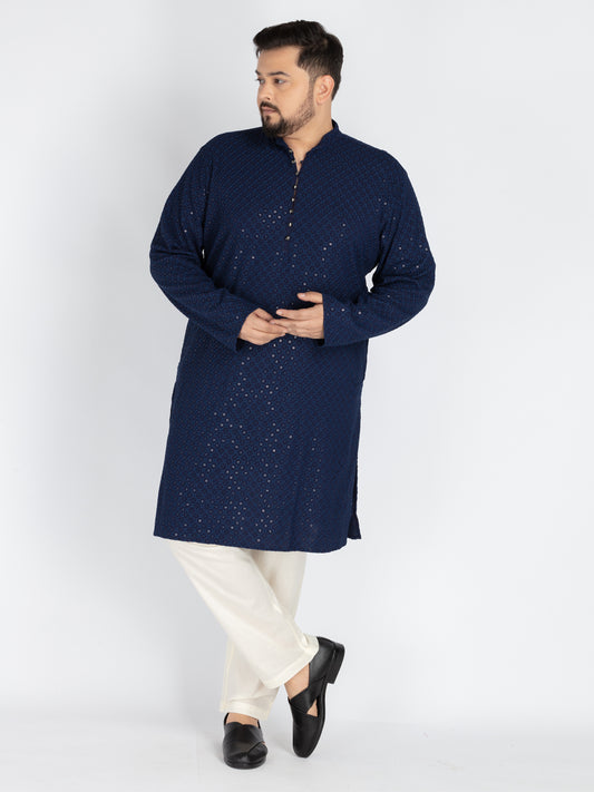 Plus Size Blue  Sequence Embroidered Kurta