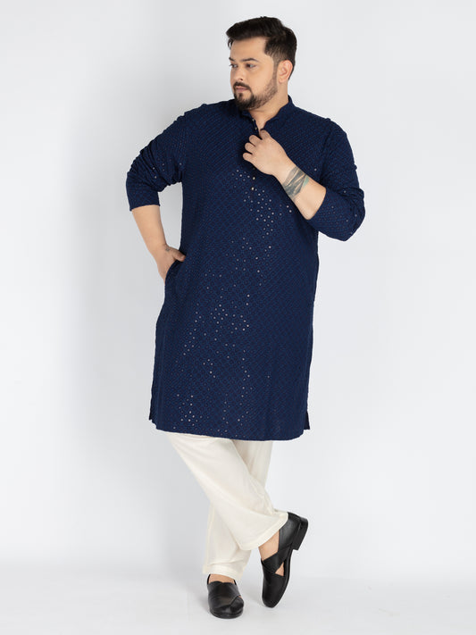 Plus Size Blue  Sequence Embroidered Kurta