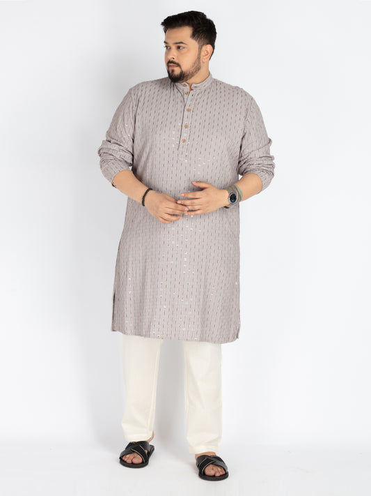 Plus Size Grey  Sequence Embroidered Kurta