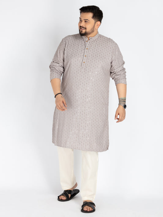 Plus Size Grey  Sequence Embroidered Kurta