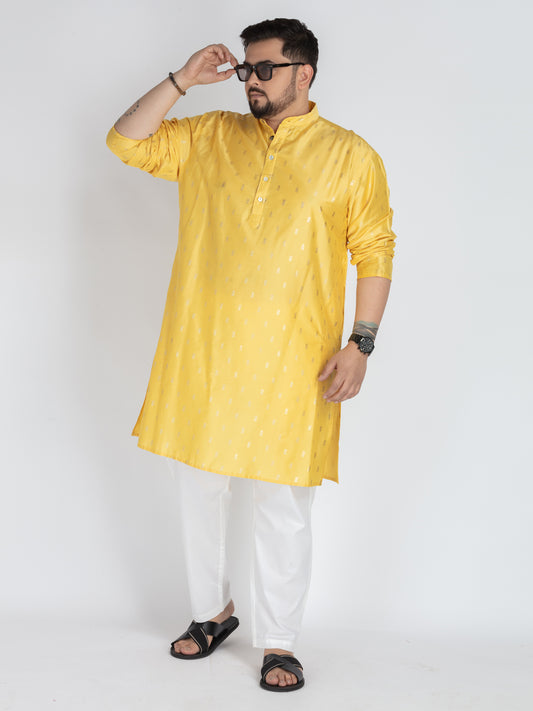 Plus Size Yellow Kurta  Subtle Elegance with foil printed Detailing