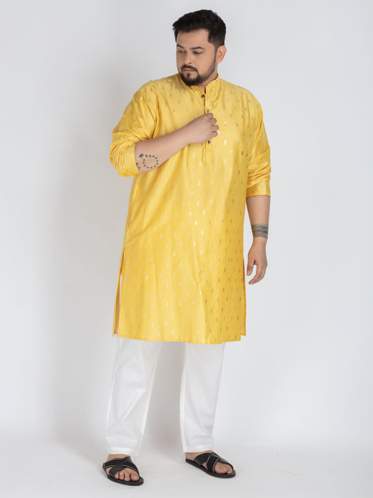 Plus Size Yellow Kurta  Subtle Elegance with foil printed Detailing