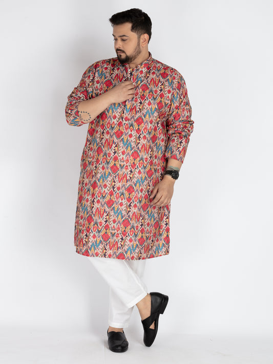 Plus Size Red Ethinic motif Printed Sequence  Embroidered Kurta