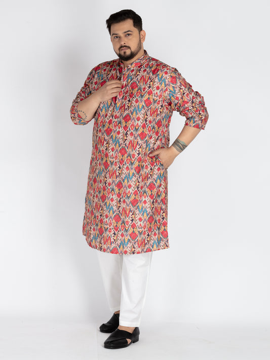 Plus Size Red Ethinic motif Printed Sequence  Embroidered Kurta