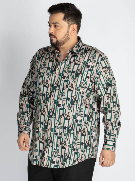 Mens Plus Size Brown Spread Collar Printed Shirt