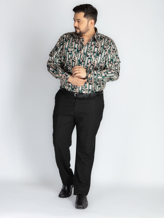 Mens Plus Size Brown Spread Collar Printed Shirt