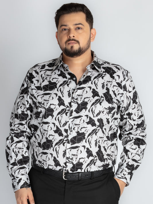 Mens Plus Size Grey Spread Collar Printed Shirt