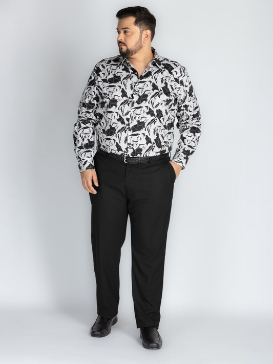 Mens Plus Size Grey Spread Collar Printed Shirt