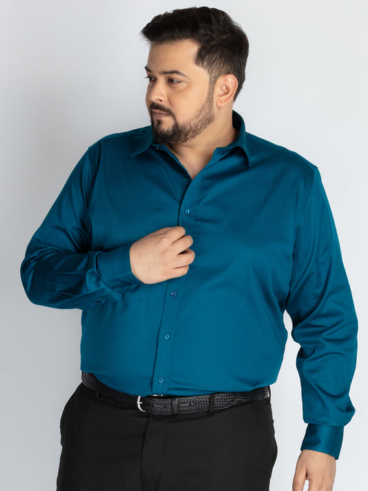 Mens Plus Size Petrol Spread Collar Solid Satin Shirts