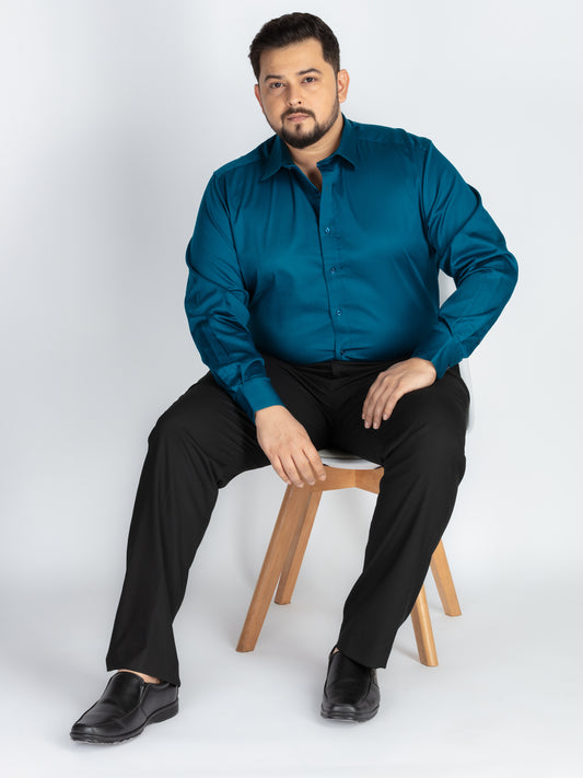 Mens Plus Size Petrol Spread Collar Solid Satin Shirts