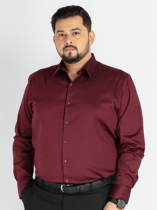 Mens Plus Size Maroon Spread Collar Solid Satin Shirts