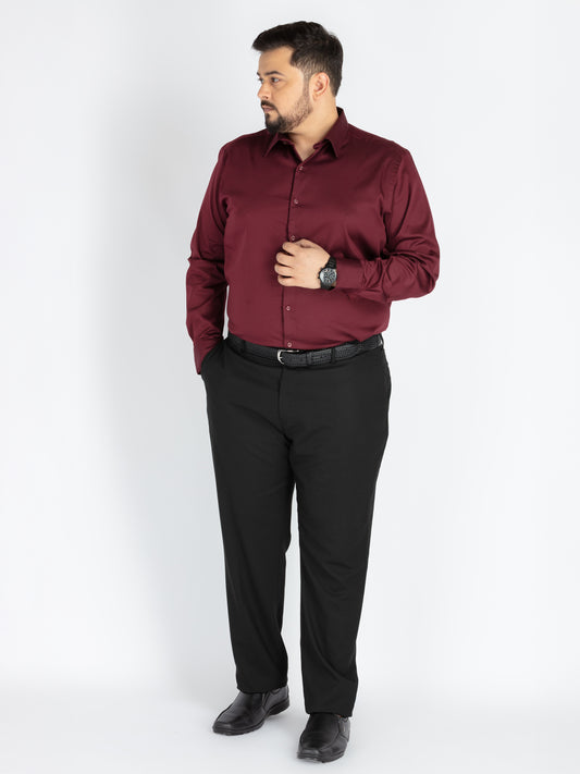 Mens Plus Size Maroon Spread Collar Solid Satin Shirts