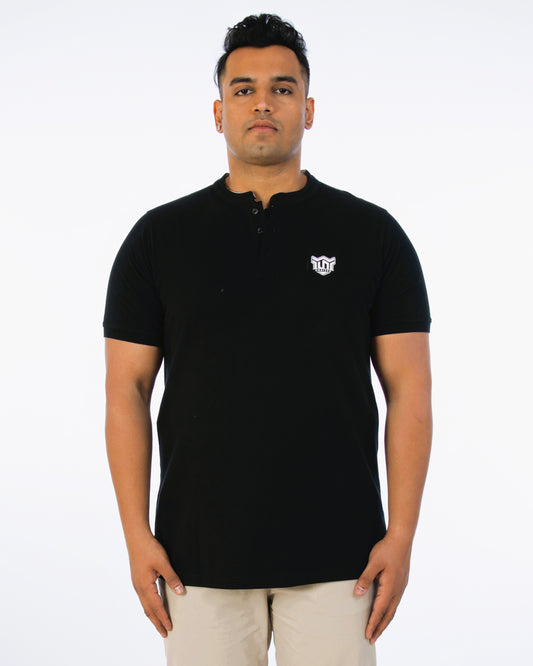 Mens Plus Size Black Solid Stand Collar polo