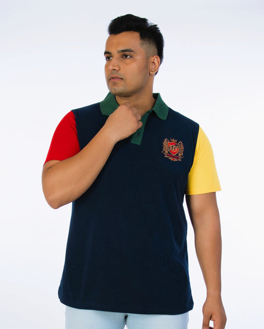 Mens Plus Size Navy Solid Fashion Polo