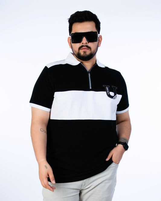 Mens Plus Size Black Solid Fashion Polo