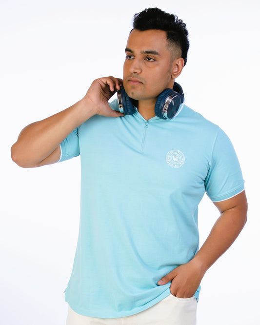 Mens Plus Size Light Blue Solid Fashion Polo