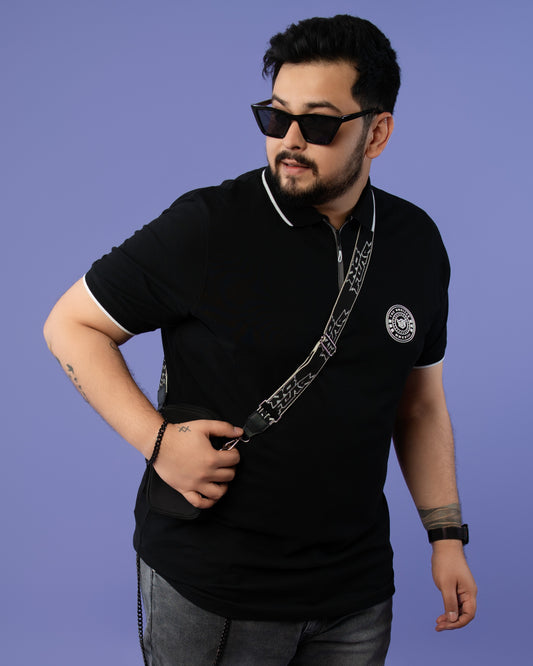 Mens Plus Size Black Solid Fashion Polo
