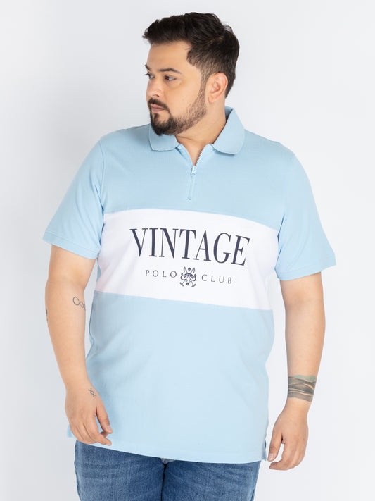 Plus Size Mens Blue printed Polo
