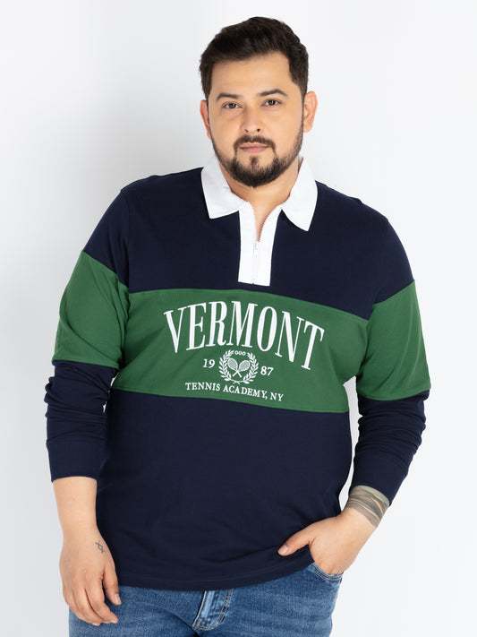 Mens Plus Size navy rubgy collar polo