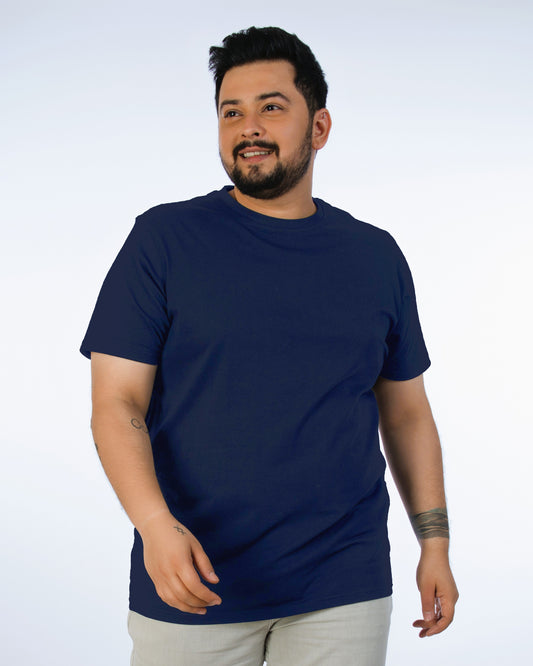 Mens Plus Size Navy Solid Tee-014