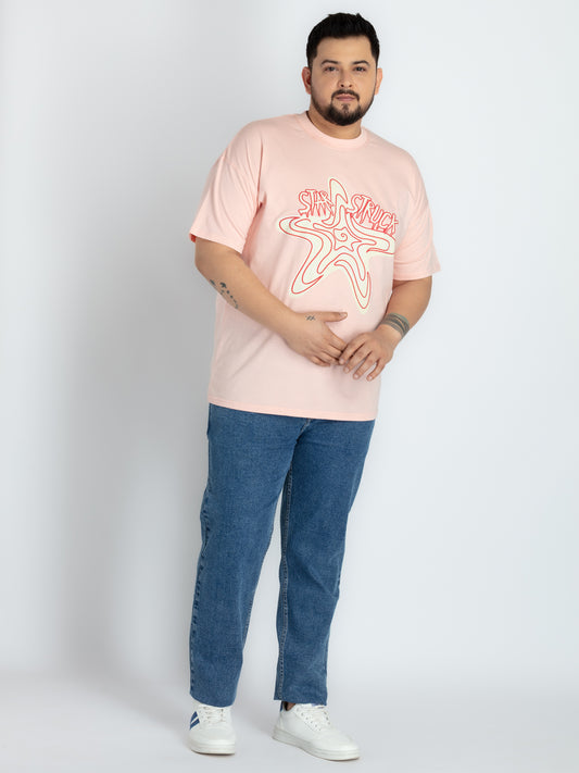 Mens Plus Size Pink Round Neck T-shirt