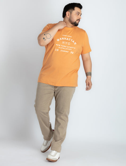 Mens Plus Size Orange Round Neck T-shirt