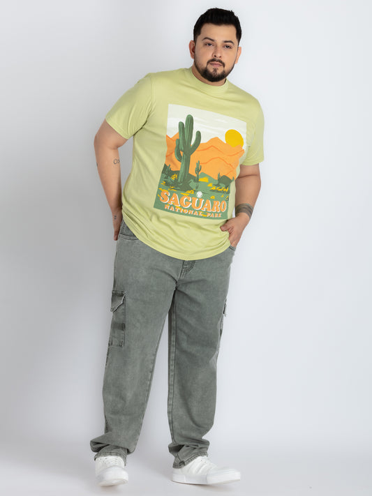 Mens Plus Size Green Round Neck T-shirt