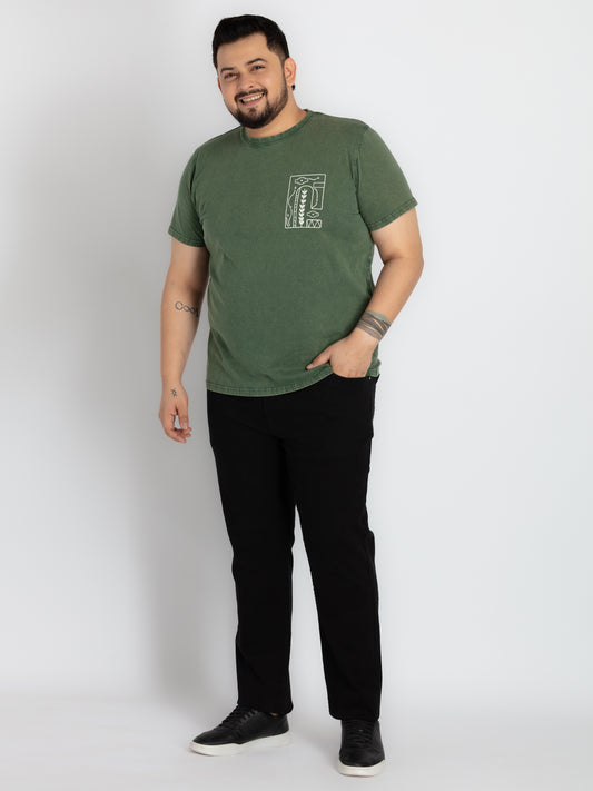 Mens Plus Size Mens Green Round Neck T-shirt