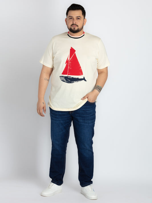 Mens Plus Size White Round Neck T-shirt