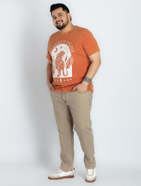 Mens Plus Size Mens Orange Round Neck T-shirt