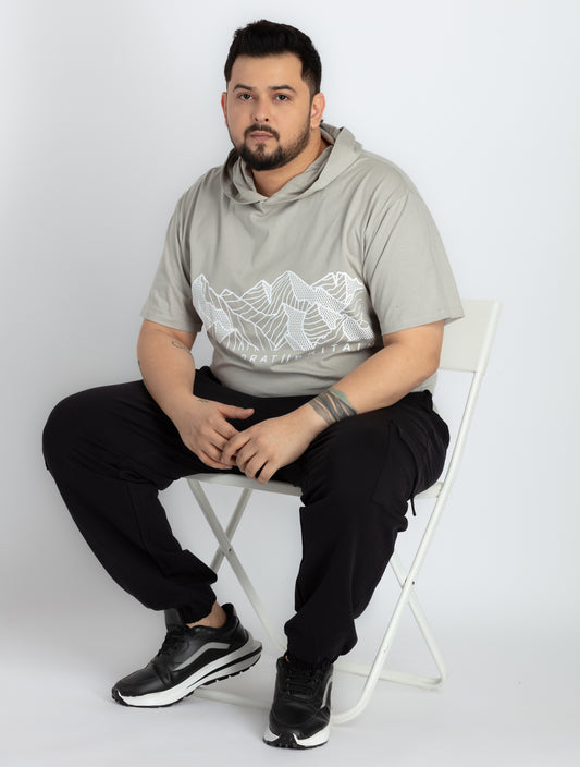 Mens Plus Size Grey Round Neck T-shirt