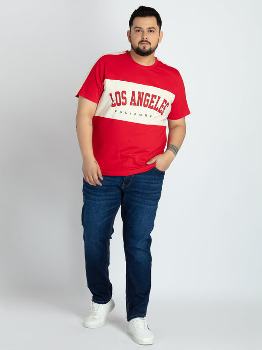 Mens Plus Size Red Round Neck T-shirt