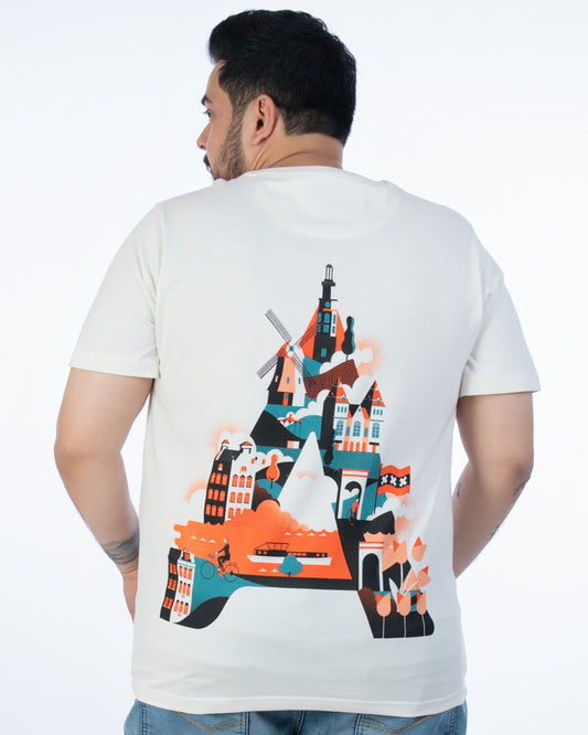 Mens Plus Size-Off White Crew Neck Graphic Tee