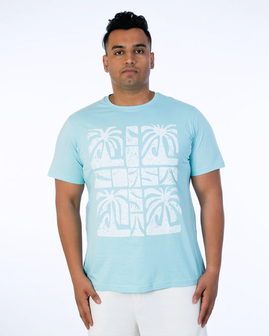 Mens Plus Size Light Blue Crew Neck Graphic Tee