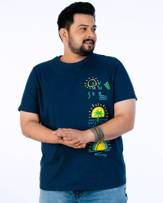 Mens Plus Size Navy Crew Neck Graphic Tee