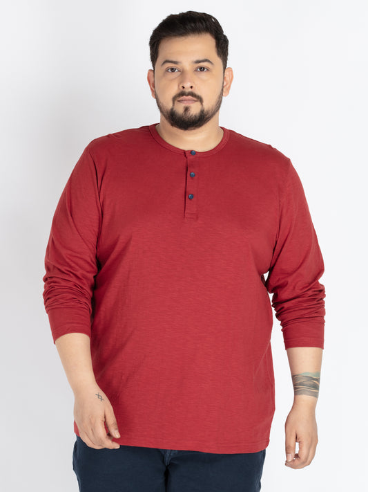 Mens Plus Size Rust Solid Henley tee