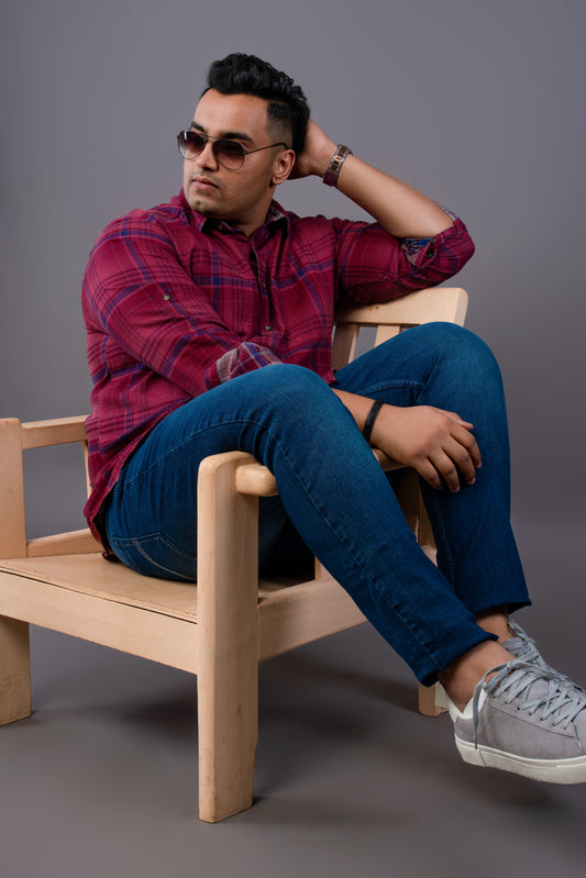 Mens Plus Size Red Casual Check Shirt