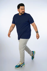 Mens Plus Size Navy Solid Tee-014
