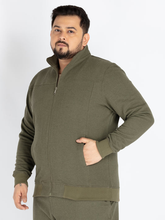 Mens Plus Size Olive Solid Sweatshirt