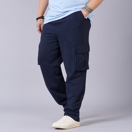 Mens Plus Size Navy Track Pants with Utility Pockets