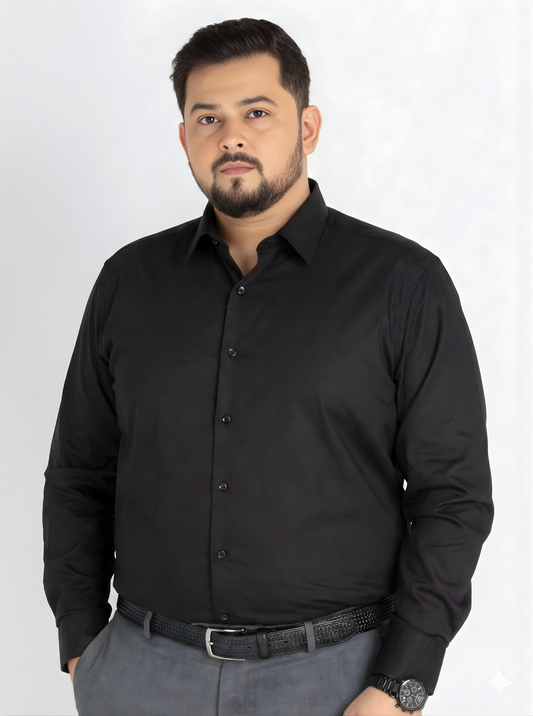 Plus Size Men's Cotton Satin Stretch Evening wear Shirt with Spread Collar