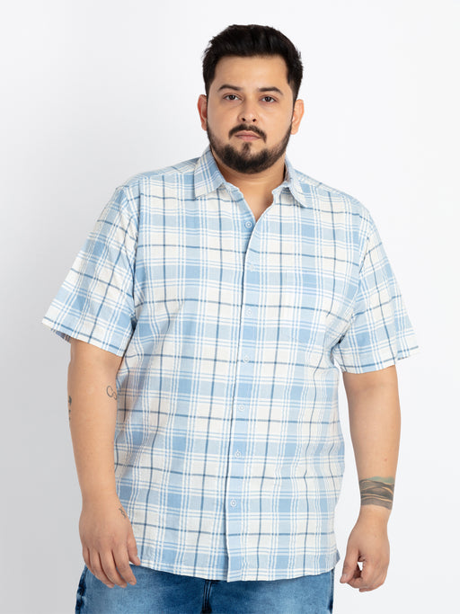 Mens Plus Size Blue Spread Collar Regular Checked Shirt