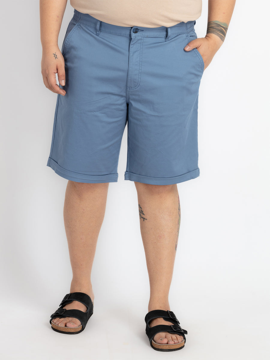 Men’s Blue Elasticated Twill Walk Shorts with Rolled-Up Hem