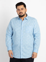 Mens Plus Size Blue Spread Collar Printed Shirt