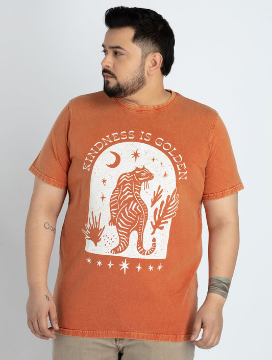 Mens Orange Round Neck T-shirt