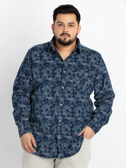 Mens Plus Size Indigo Regular Spread Collar Printed Shirt